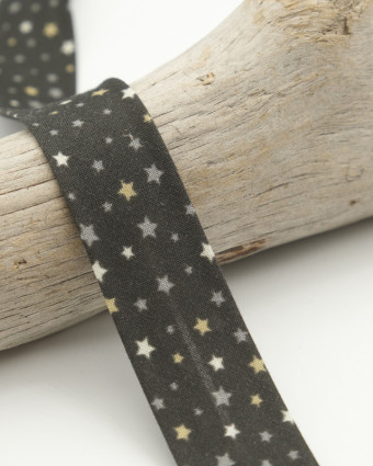 Biais 100% coton étoiles noir 25mm - Mercerine