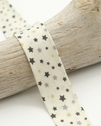 Biais 100% coton étoiles écru 25mm - Mercerine