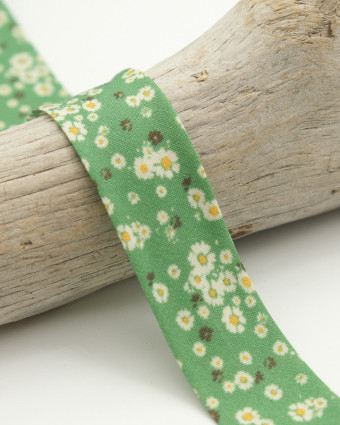 Biais Imprimé fleuri vert