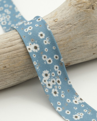 Biais Imprimé pâquerette Bela Bleu - Mercerine