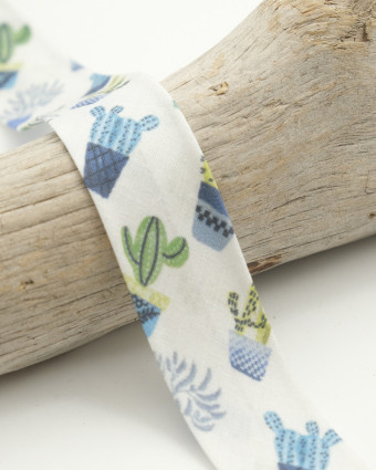 Biais coton Imprimé cactus bleu - Mercerine