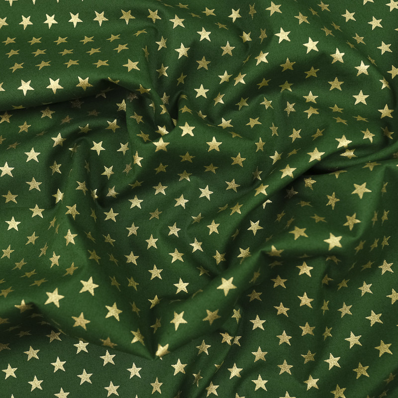Coton Noel moyenne Etoiles dorées vert