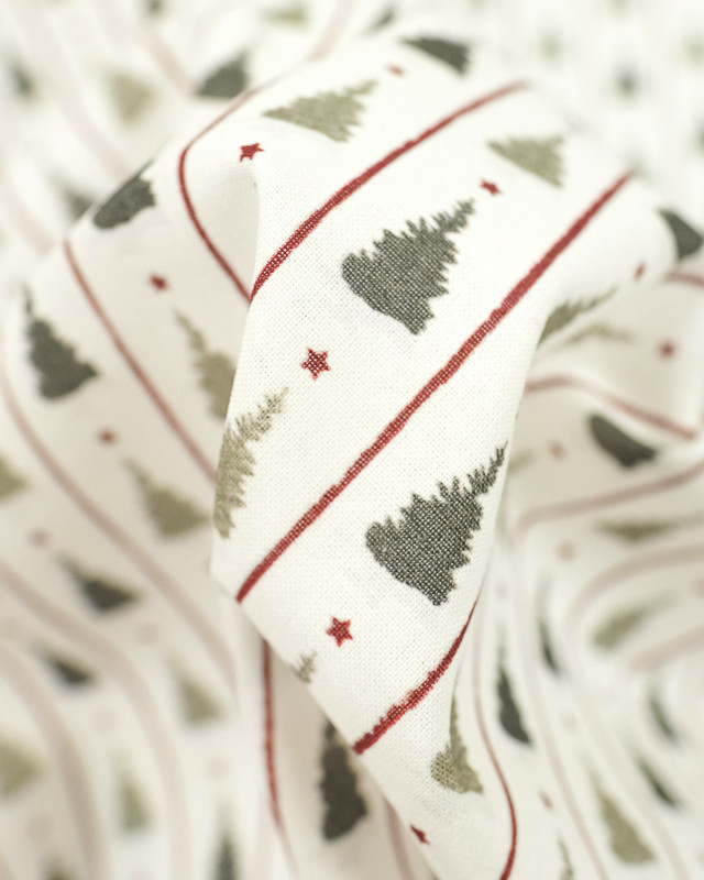 Tissu coton Noël Sapin rayure rouge Bio OekoTex - Mercerine