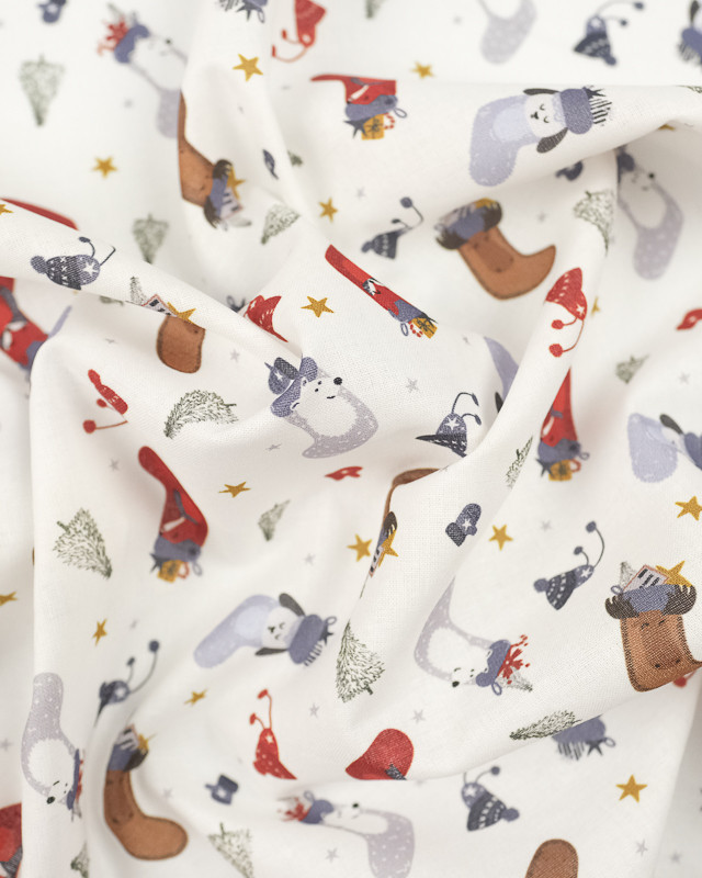 Tissu bottes de Noël fond blanc Bio OekoTex