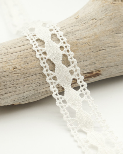 Ruban dentelle coton brodé ovale 27mm : Ecru ou Blanc - Mercerine