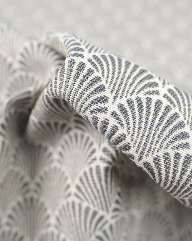 Tissu Jacquard au mètre : Jacquard Eventails Marine - Mercerine