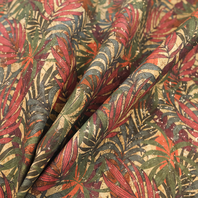 Tissu liège Imprimé feuilles tropicales Oekotex