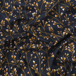 Tissu Viscose motif fleur grimpante fond marine