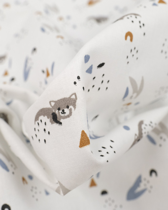 Coton imprimé Raton Laveur Blanc Oeko-Tex - Mercerine