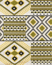 Tissu wax lurex motif graphique noir jaune sur fond blanc