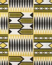 Tissu wax lurex motif graphique noir jaune sur fond blanc