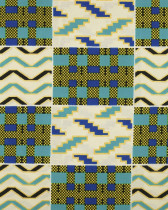 Tissu wax lurex motif rectangle graphique bleu jaune
