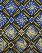 Tissu wax lurex motif losange bleu jaune sur fond noir