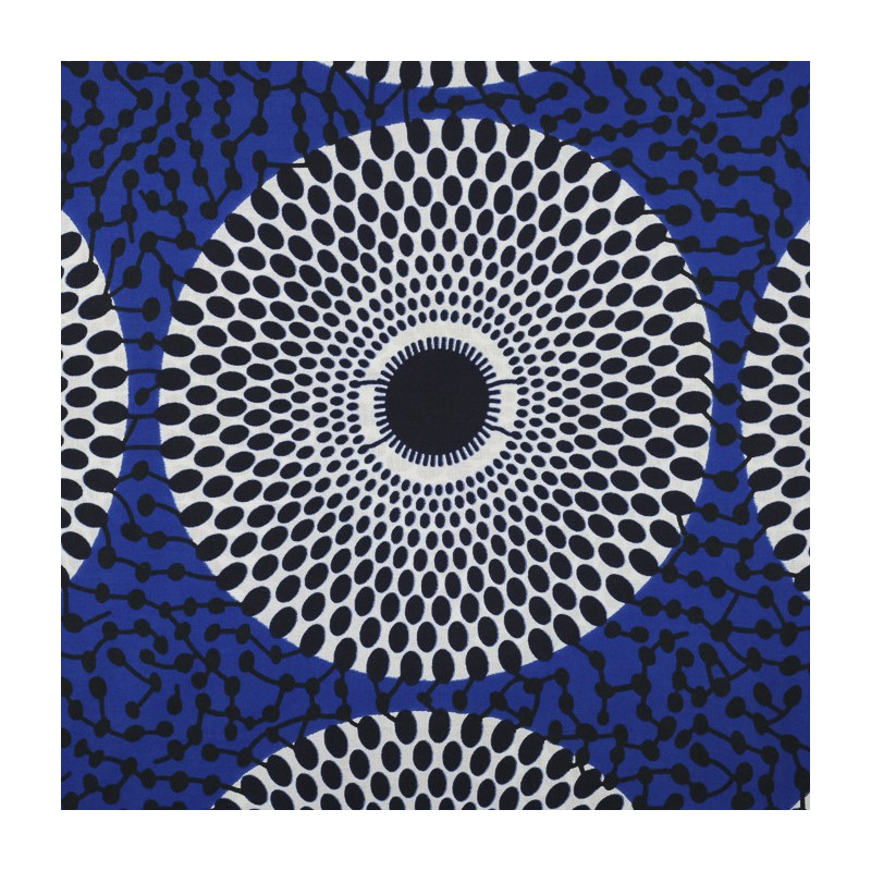 Tissu africain bleu cercles blanc et noir wax - Mercerine