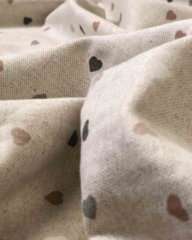 Tissu effet lin imprimé petit cœur : 3 coloris - Mercerine