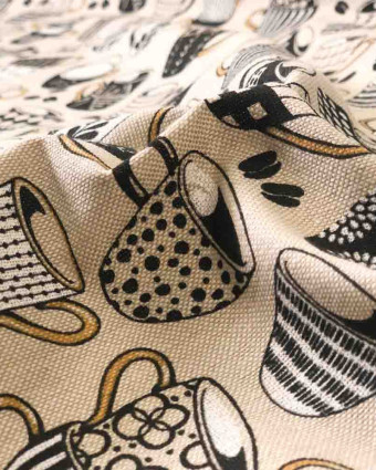 Toile Effet lin imprimé Tasse Café - Mercerine