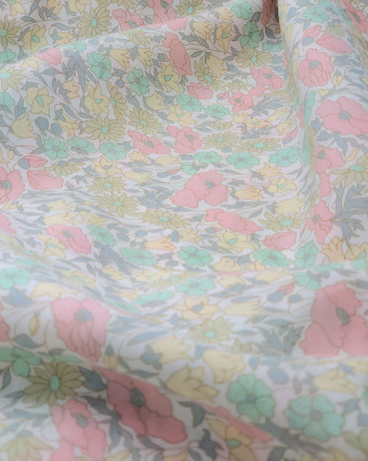 Tissu Liberty Poppy and Daisy rose et vert pastel  - Mercerine