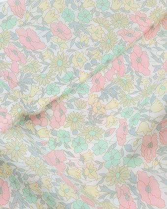 Tissu Liberty Poppy and Daisy rose et vert pastel  - Mercerine