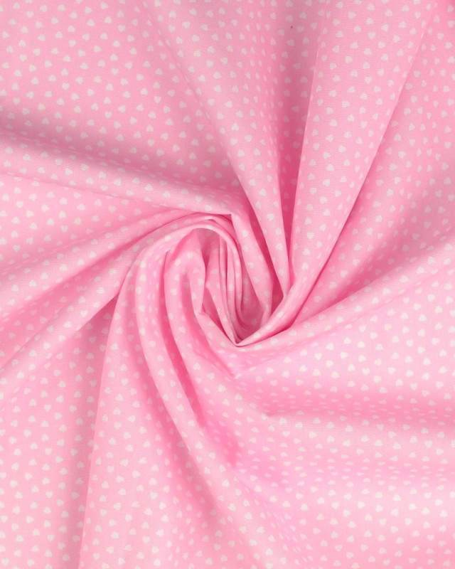 Tissu Coton Mini Cœur Adorable Rose Tendre - Mercerine