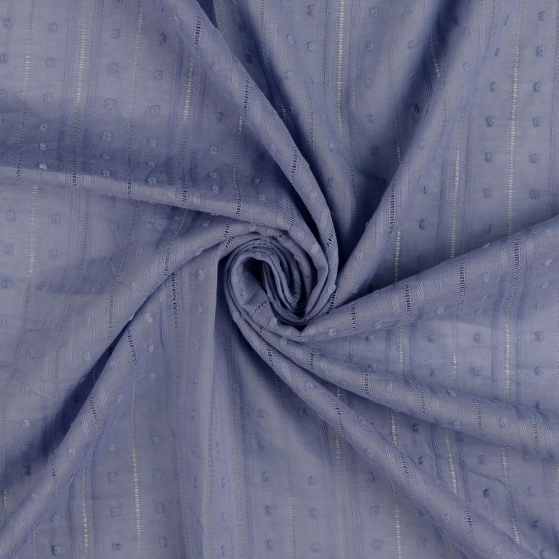 Voile Coton Ajoure Plumetis Bleu Lavande - Mercerine