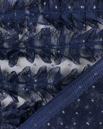 Tissu froncé à pois doré ou argenté sur un tulle résille - Mercerine