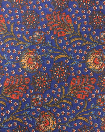 Coton imprimé Fleurs Indien Oekotex : Indigo ou Marine - Mercerine