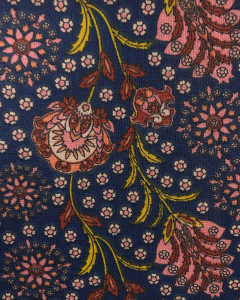 Coton imprimé Fleurs Indien Oekotex : Indigo ou Marine - Mercerine