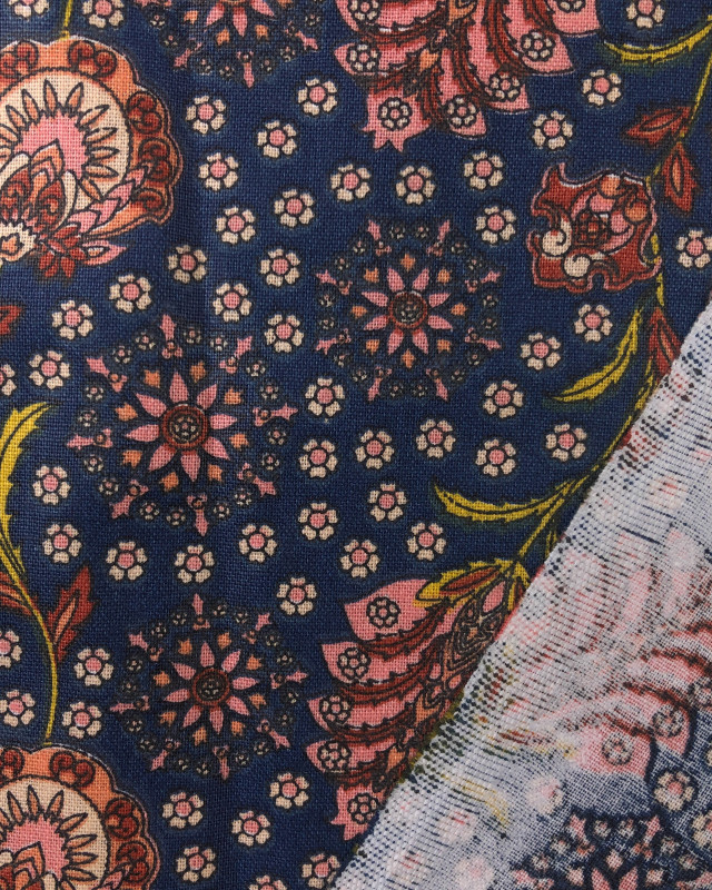 Coton imprimé Fleurs Indien Oekotex : Indigo ou Marine - Mercerine