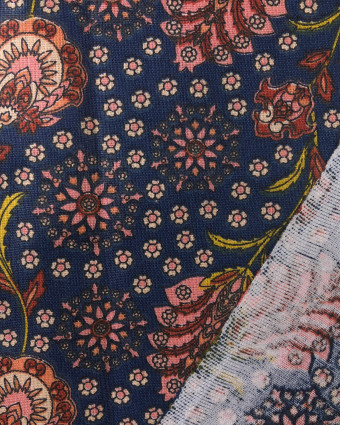 Coton imprimé Fleurs Indien Oekotex : Indigo ou Marine - Mercerine
