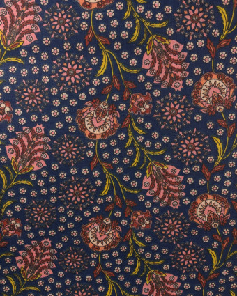 Coton imprimé Fleurs Indien Oekotex : Indigo ou Marine - Mercerine
