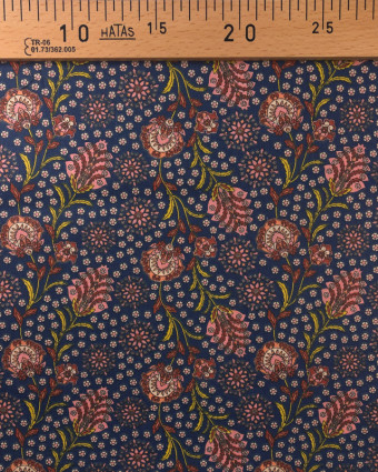 Coton imprimé Fleurs Indien Oekotex : Indigo ou Marine - Mercerine