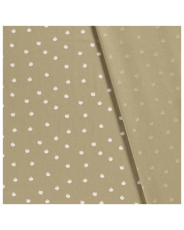Popeline de coton imprimé Pomme fond Kaki /Beige Oekotex - Mercerine
