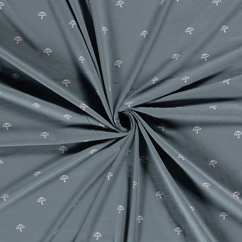 Jersey coton Parapluie Bleu Gris Oeko-tex - Mercerine