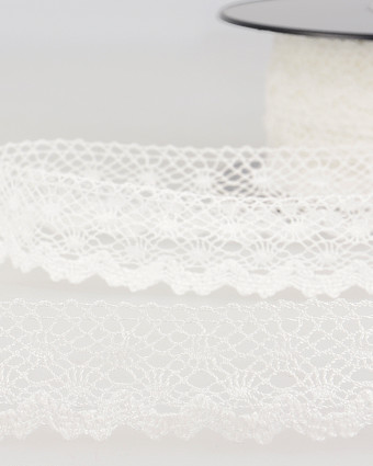 Ruban dentelle Coton feston 20mm : Blanc, Vieux rose, Gris et Marine - Mercerine