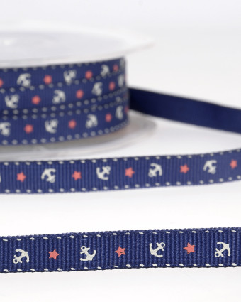 Galon Marin Ancre Bleu, Rouge ou Blanc : 10mm - Mercerine