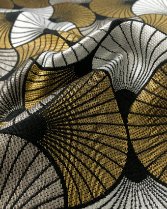 Tissu Jacquard Gingko Feuille Doré : Rouge ou Gris Argenté - Mercerine