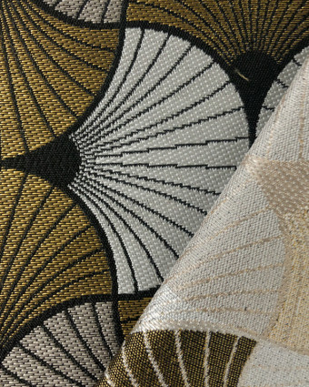 Tissu Jacquard Gingko Feuille Doré : Rouge ou Gris Argenté - Mercerine