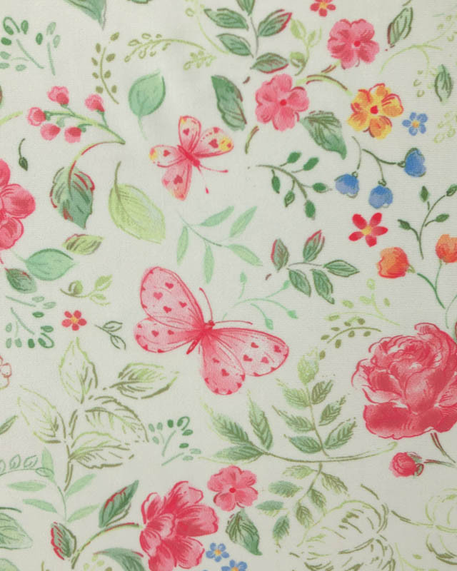 Tissu lycra maillot Papillons et Fleurs Fond Crème - Mercerine