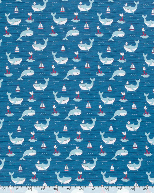 Jersey Coton Imprimé Baleine Oeko-Tex : Bleu Mer Ou Gris - Mercerine