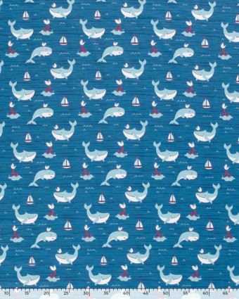 Jersey Coton Imprimé Baleine Oeko-Tex : Bleu Mer Ou Gris - Mercerine