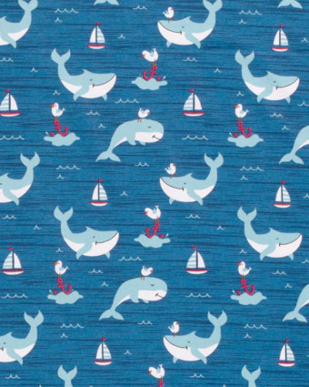Jersey Coton Imprimé Baleine Oeko-Tex : Bleu Mer Ou Gris - Mercerine