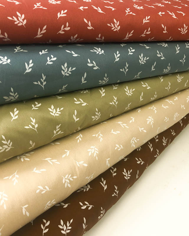 Popeline Coton Feuille Olivier OekoTex, disponible 5 couleurs - Mercerine