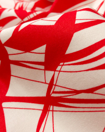 Tissu Satin De Coton Rouge Feuillage   - Mercerine