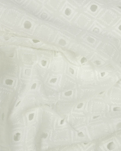 Broderie Anglaise Géométrique Losange Blanc Crème - Mercerine
