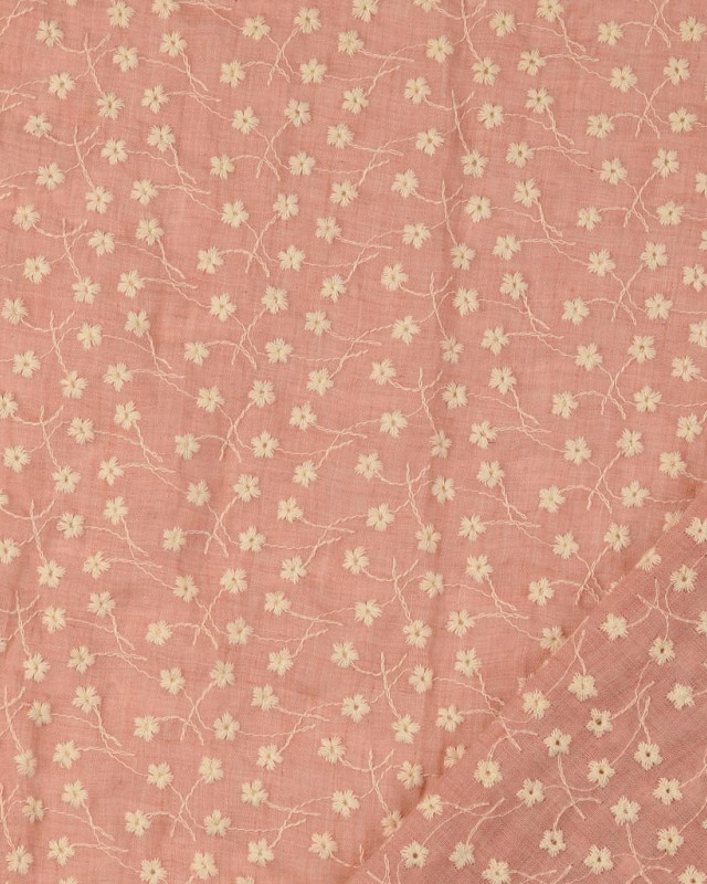 Tissu Broderie Anglaise Vieux Rose   - Mercerine