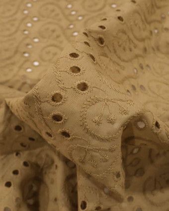 Broderie anglaise kaki taupe Blooms - Mercerine