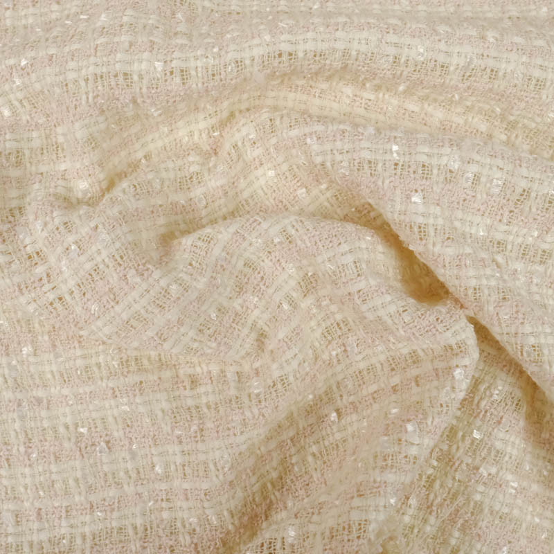 Tissu veste tweed carreaux rose clair - Mercerine