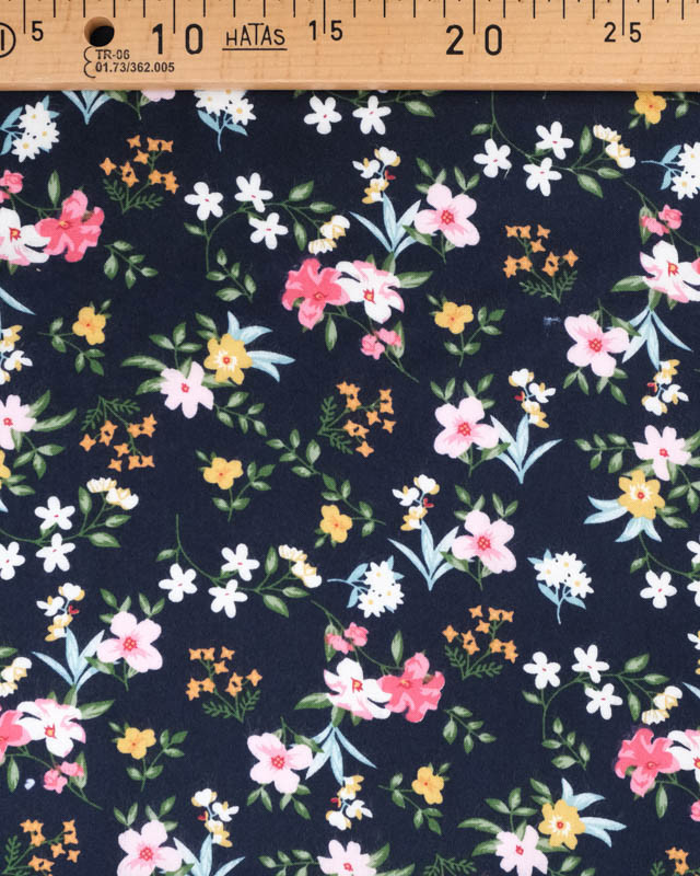 Tissu Viscose fleurie Manon bleu marine - Tissus en ligne - Mercerine