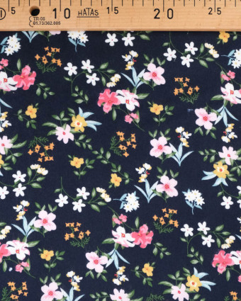 Tissu Viscose fleurie Manon bleu marine - Tissus en ligne - Mercerine