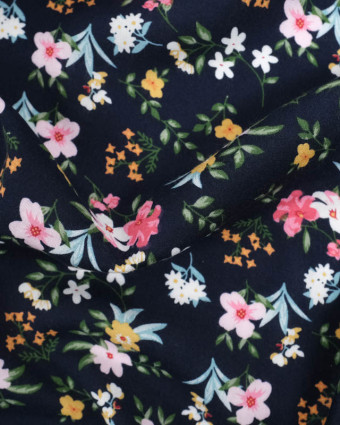 Viscose fleurie Manon fond bleu marine - Mercerine